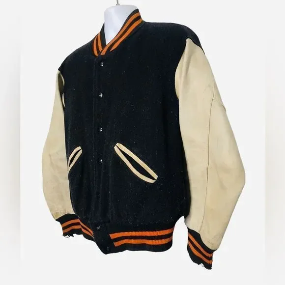 Vintage 50s Fox River Gloves Garment Co. Leather Letterman’s Varsity Jacket Coat - Picture 3 of 15